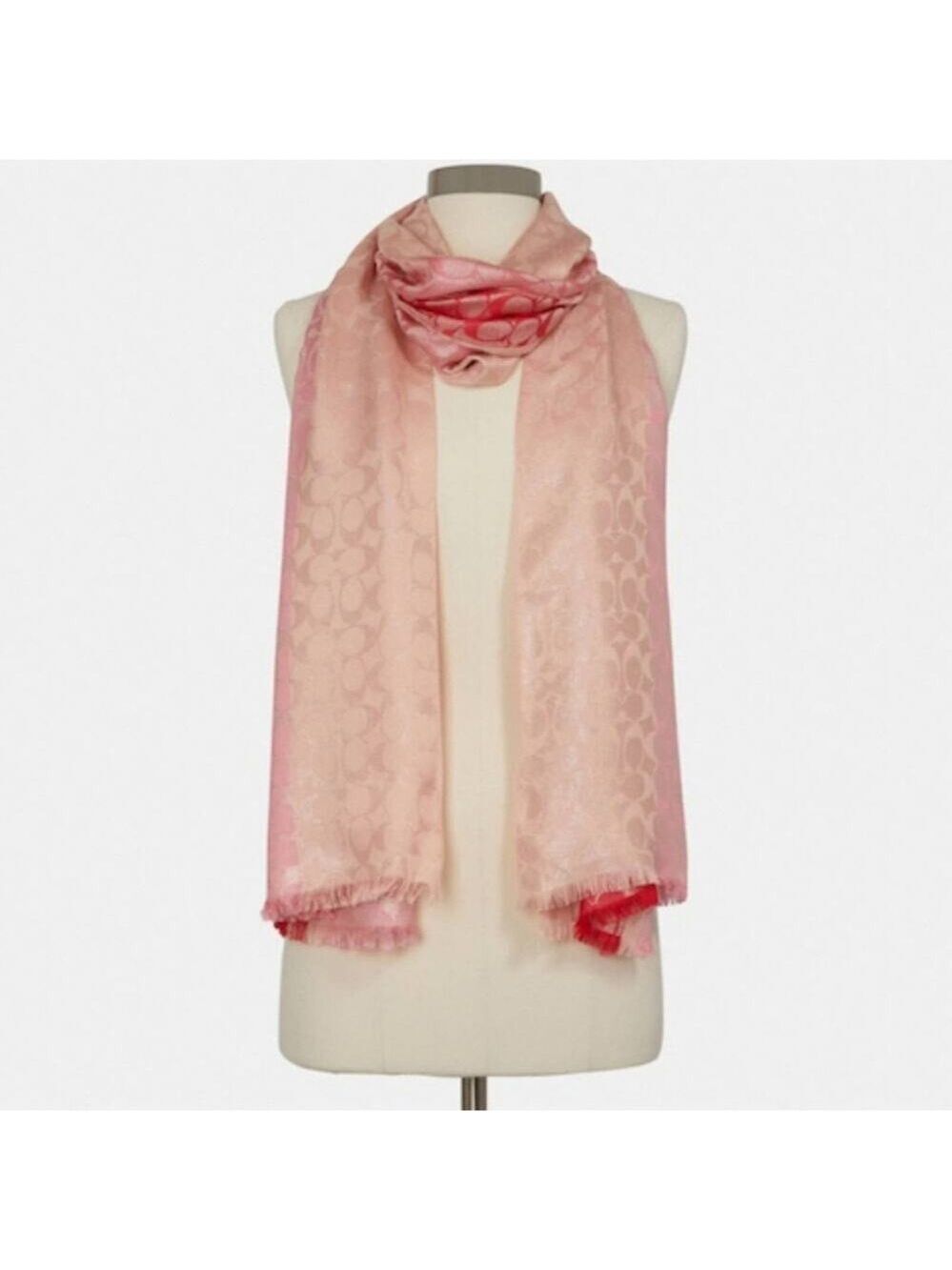 COACH OBLONG SCARF SIGNATURE STRIPE SHELL PINK